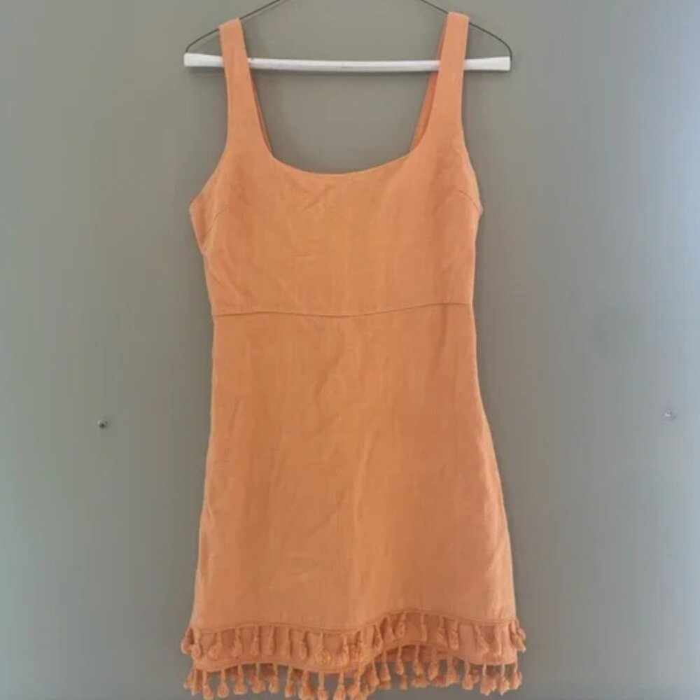 Knit Dress Apricot XS Stretch Double Fringe Sleeveless Linen - Feel the Sunshine - Picture 7 of 8